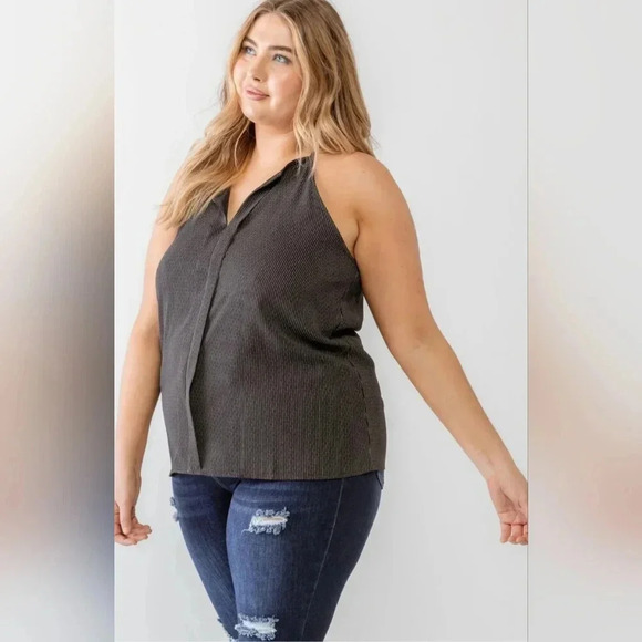 Plus Size Black Striped Print Sleeveless Strappy Tank Top #425-430 - Picture 4 of 9